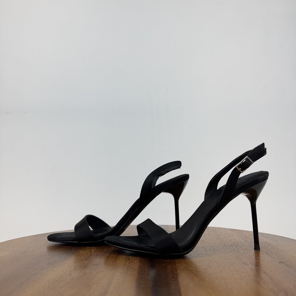 Womens Jeffrey Campbell Go-Getter Black Satin Slingback Heeled Sandals Size‎ 7 M - Picture 2 of 9